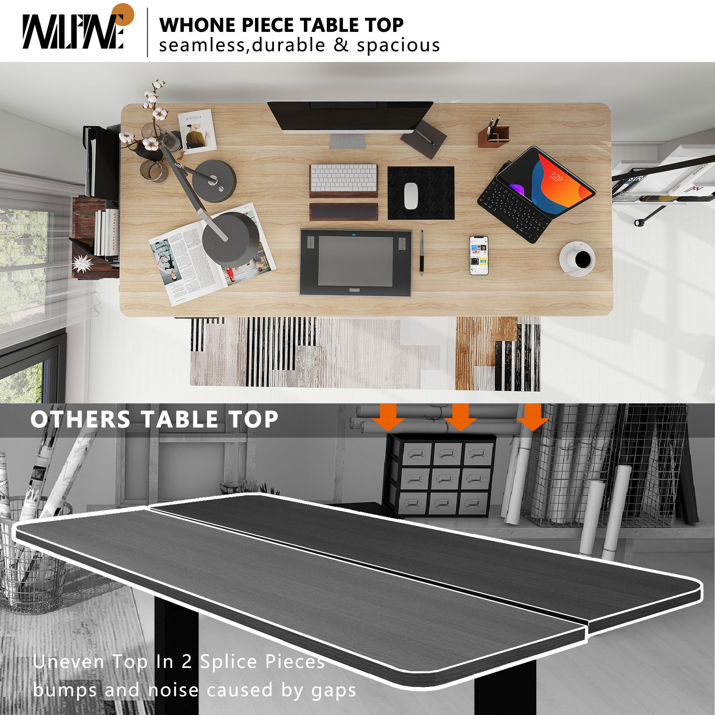Electric Standing Desk - Adjustable Height Whole Piece Desktop, Sit Stand Computer Desk with Wheels | Perfect for Home Office, Gaming & Workspace Ergonomics