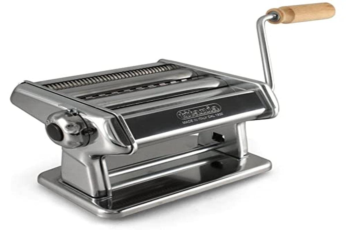 **Imperia Pasta Maker Machine - Heavy Duty Stainless Steel Construction with Easy Lock Dial & Wooden Handle - Model 190 - Perfect for Homemade Pasta, Ravioli & Noodles**