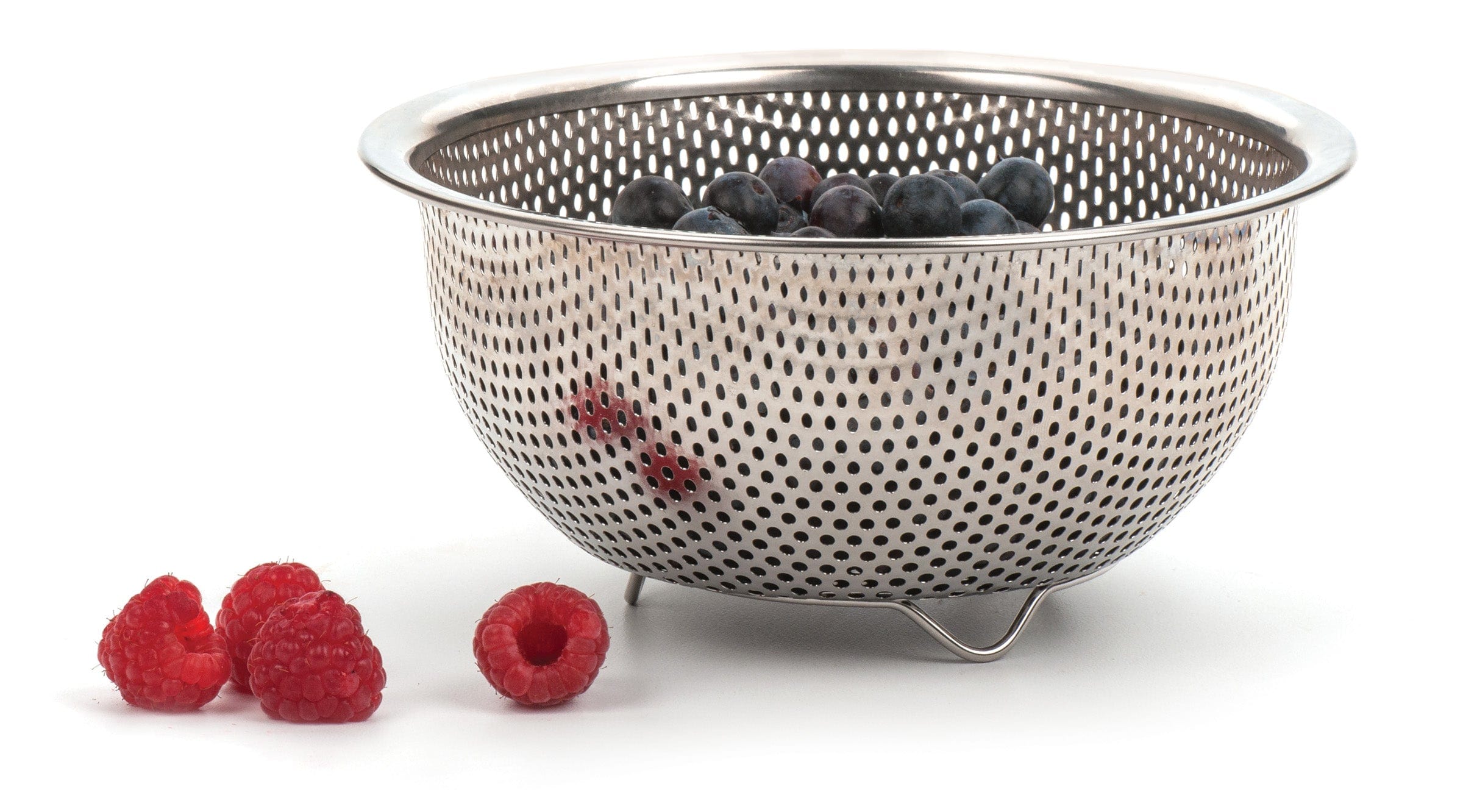 RSVP Stainless Steel Berry Colander - Durable Kitchen Strainer for Washing Fruits, Vegetables, and Berries - Perfect for Smoothies, Salads, and Healthy Snacks