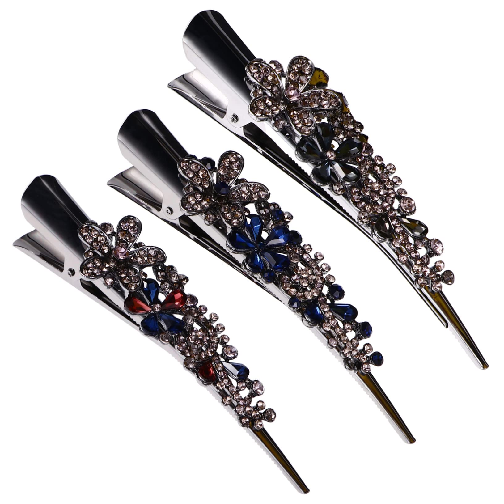Minkissy 3-Piece Rhinestone Crystal Hair Clips Set - Vintage Metal Alligator Duck Clips for Women, Hair Styling Accessories & Sectioning Clips - Perfect for Parties, Weddings, and Everyday Hairstyles