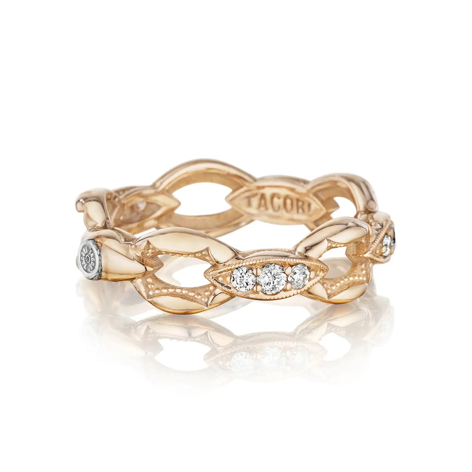 Tacori The Ivy Lane Pavé Crescent Links Ring - 18kt Rose Gold Wedding Band for Women, Elegant Bridal Jewelry Gift for Her - Perfect for Engagement, Anniversary & Special Occasions