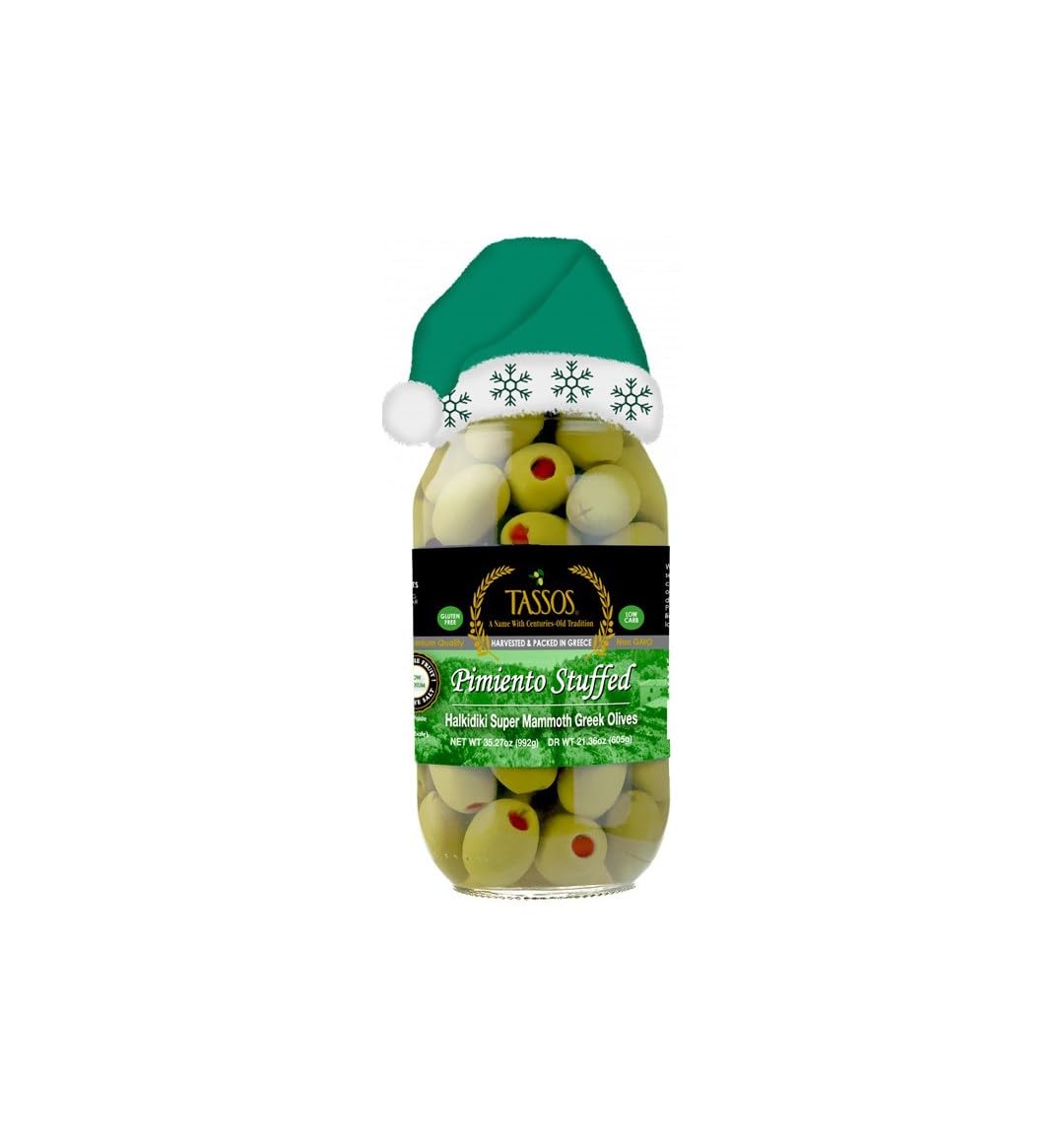Tassos Pimiento Stuffed Mammoth Olives 35.27 Oz (1kg) - Premium Spanish Olives for Charcuterie Boards, Salads & Gourmet Appetizers