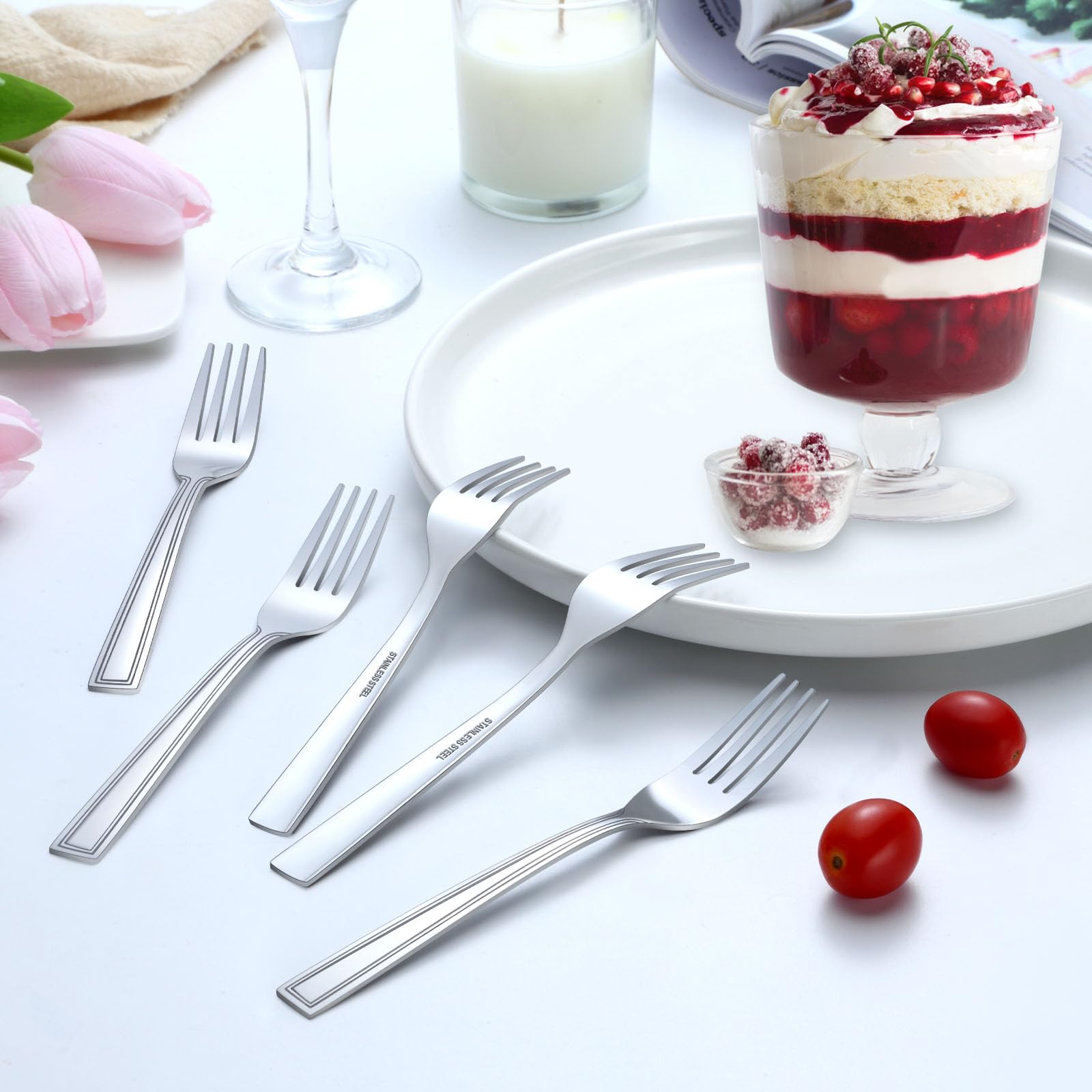 24-Piece Stainless Steel Dessert Fork Set - 6.8 Inch Small Appetizer Forks for Cake, Salad, Fruit - Mirror Polished & Dishwasher Safe - Perfect for Home, Restaurant, Party & Catering Events