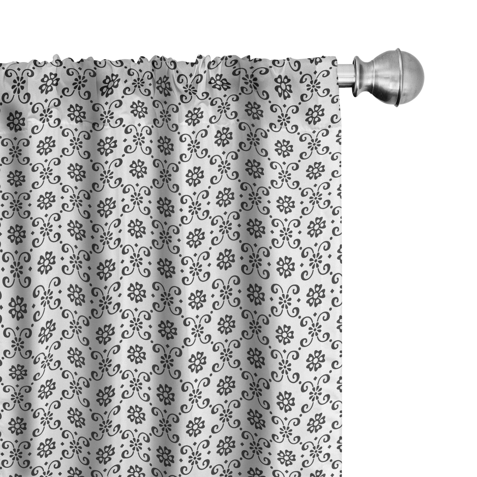 Ambesonne Black and White Floral Curtains - Abstract Monochrome Swirl Leaf Design, 2 Panel Set (28
