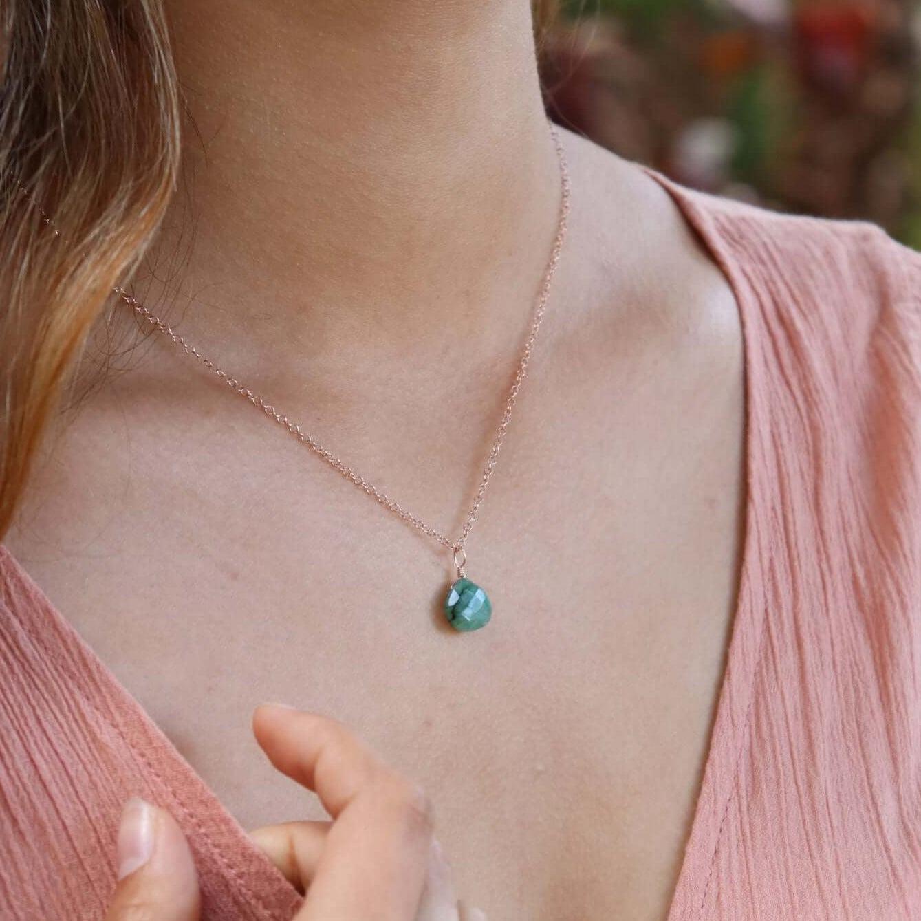Tiny Emerald Teardrop Crystal Pendant Necklace - Elegant Green Gemstone Jewelry for Women | Perfect for Weddings, Parties & Special Occasions
