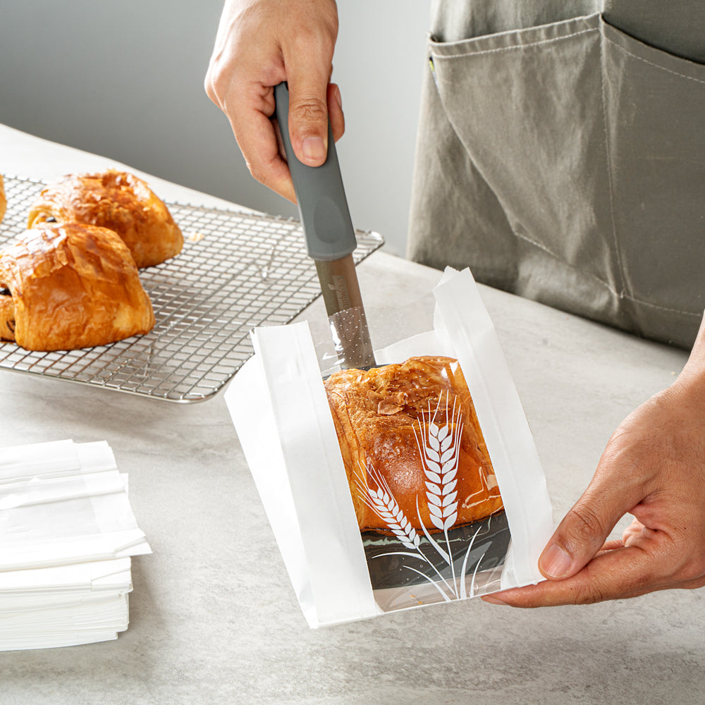 Greaseproof White Paper Bread Bags - Micro Perforated, Wheat Pattern (4.5