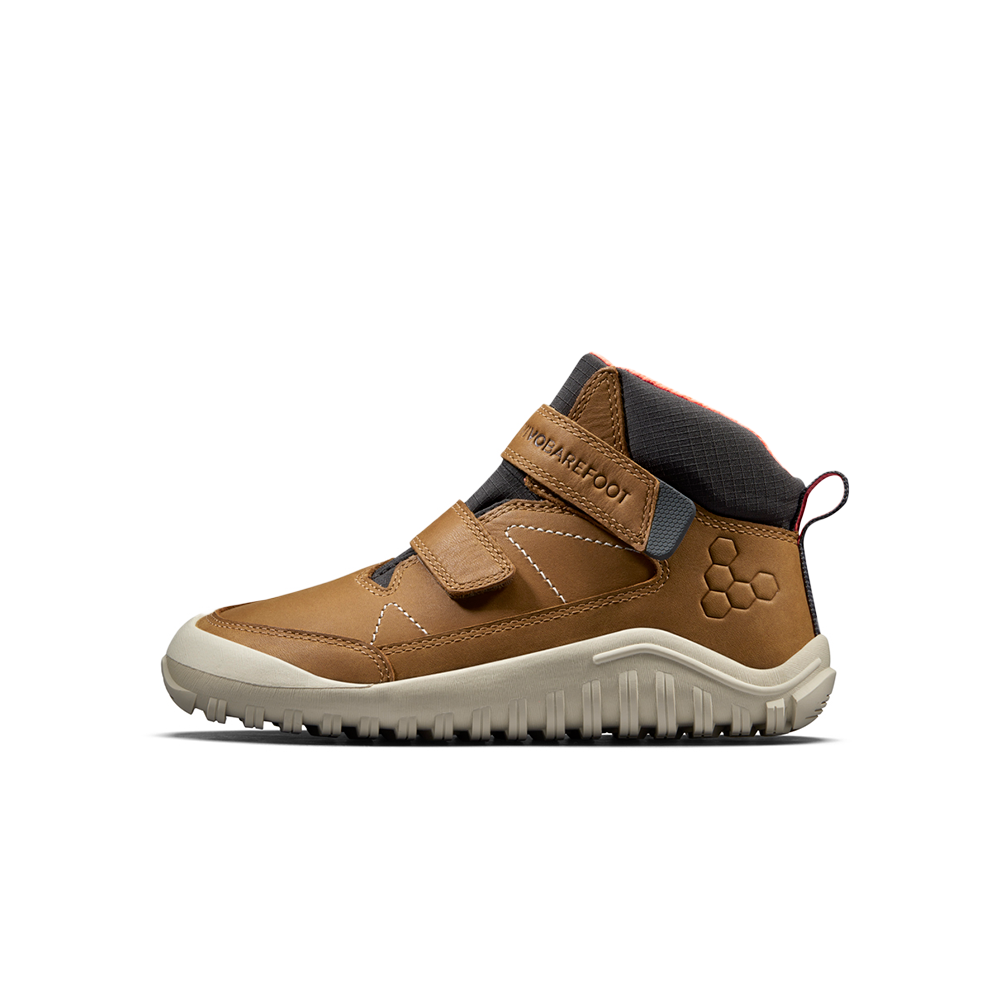 Vivobarefoot Tracker AT Kids Acorn - Waterproof Hiking Boots for Boys & Girls - Outdoor Adventure Shoes for Trail Running & Nature Exploration