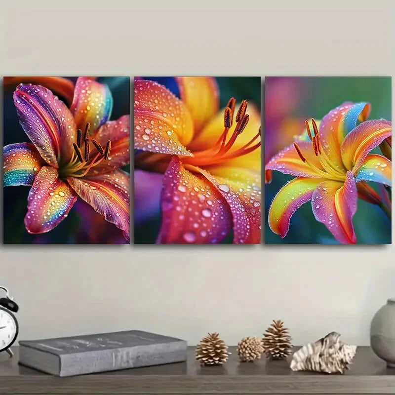 3-Piece Rainbow Lilies Wall Art Set - Framed Canvas Prints 40x60cm - High Quality Australian Made Wall Decor - Ready to Hang - Perfect for Living Room, Bedroom & Office Decor