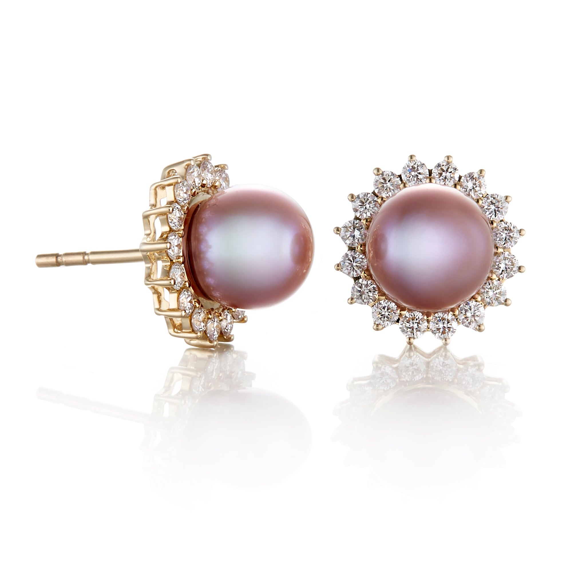Pink Pearl and Diamond Halo Earrings - Elegant Dangle Drop Earrings for Women, Perfect for Weddings, Parties, and Special Occasions