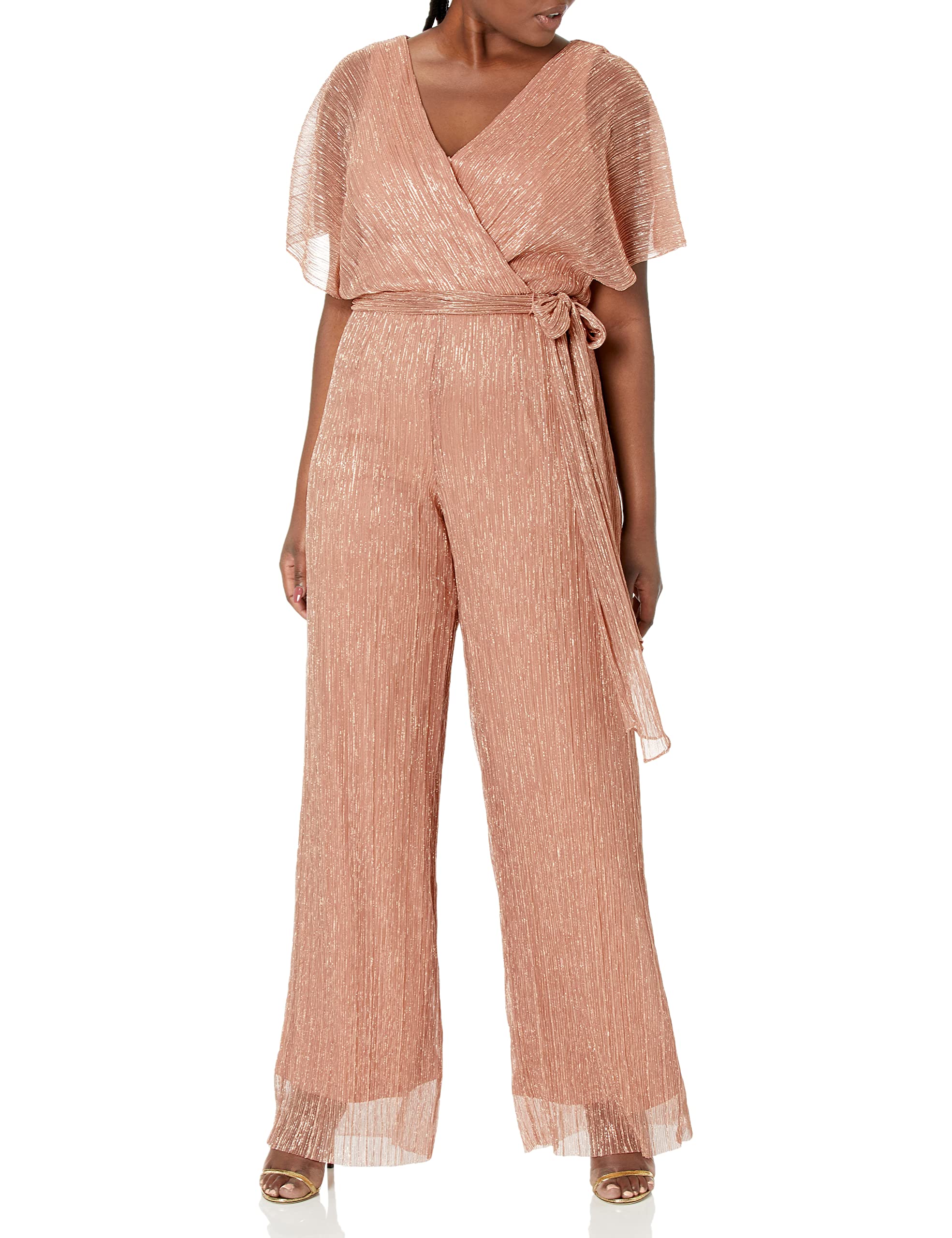 Adrianna Papell Women's Metallic Pleated Jumpsuit - Elegant Party Outfit for Evening Events & Special Occasions