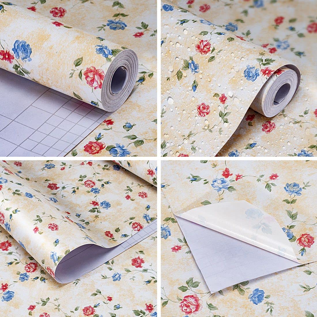 Rose Floral Contact Paper - Self Adhesive Shelf Liner for Kitchen Cabinets, Drawers & Furniture (17.7