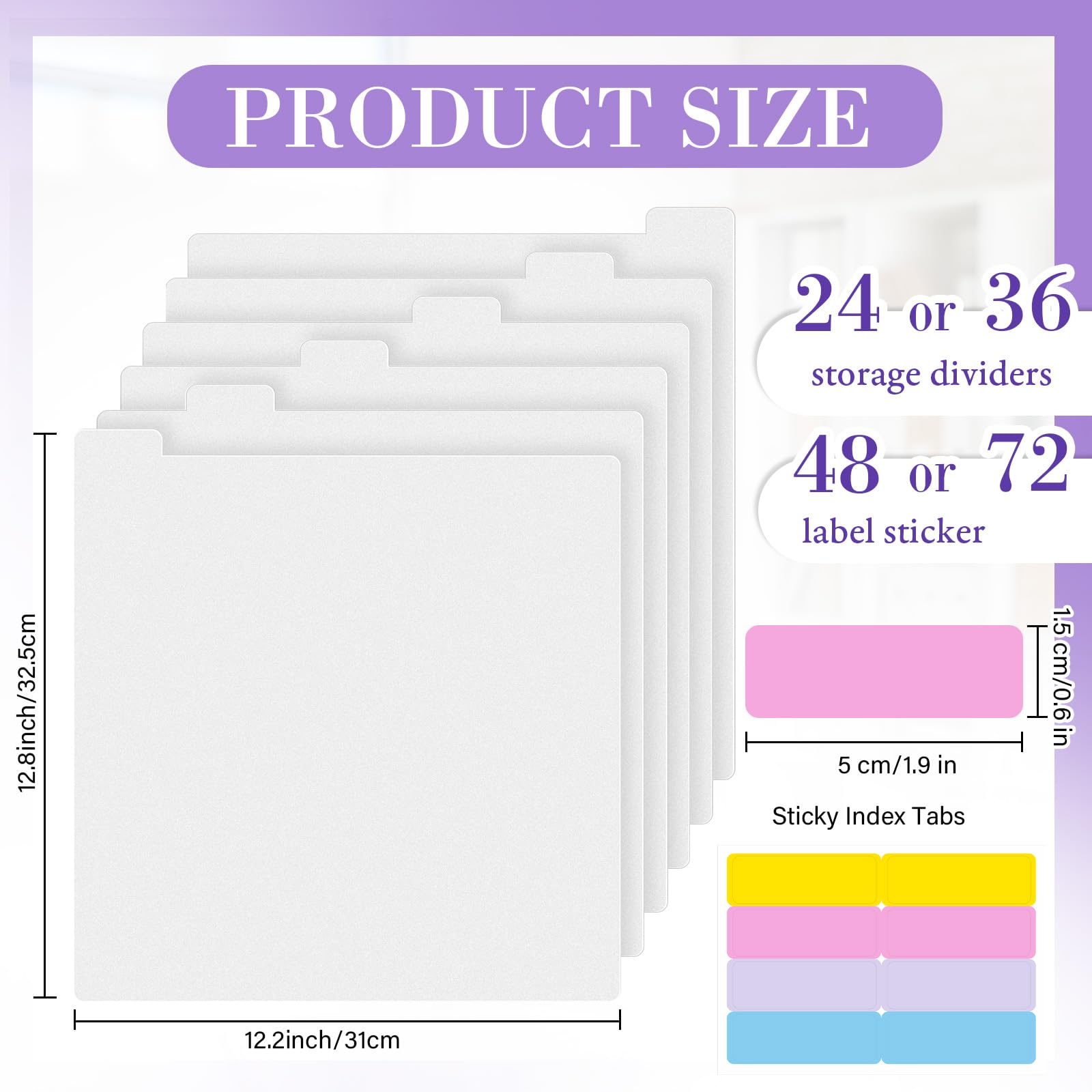Qilery 24-Piece Scrapbook Paper Organizer with 48/72 Sticky Index Tabs - 12x12 Paper Storage Dividers for Vinyl, Cardstock & Photos | Perfect for Crafting, Scrapbooking & Document Organization