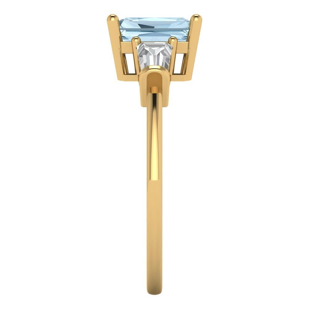 2.0 Carat Emerald Cut Aquamarine Three-Stone Engagement Ring in 14K Yellow Gold - Designer Bridal Jewelry for Anniversary & Wedding - Perfect for Proposals, Romantic Gifts & Special Occasions