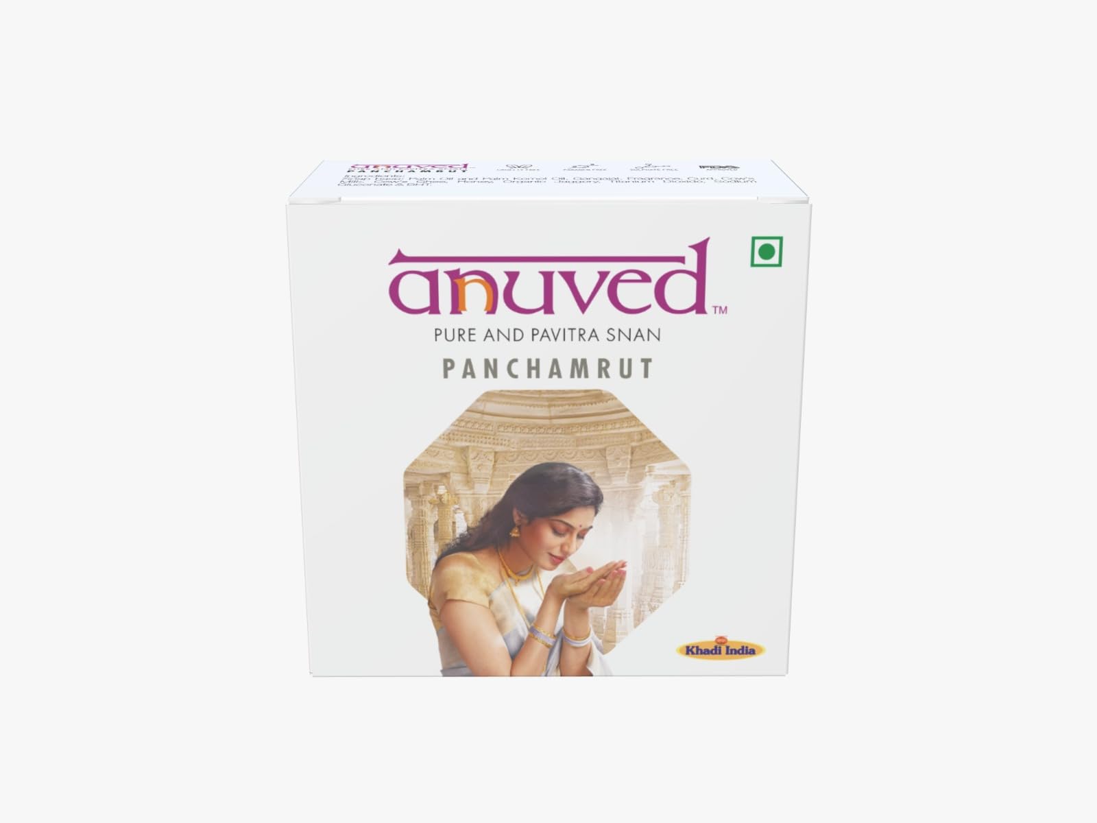 Anuved Panchamrit Herbal Soap - Pack of 3 (125g Each) | Natural Skincare with Cow Milk, Yogurt, Ghee, Organic Jaggery & Honey | Enriched with Rishikesh Ganga Water | Healing & Moisturizing Soap for Dry Skin | Perfect for Daily Ayurvedic Skincare Routine & Spa Treatments