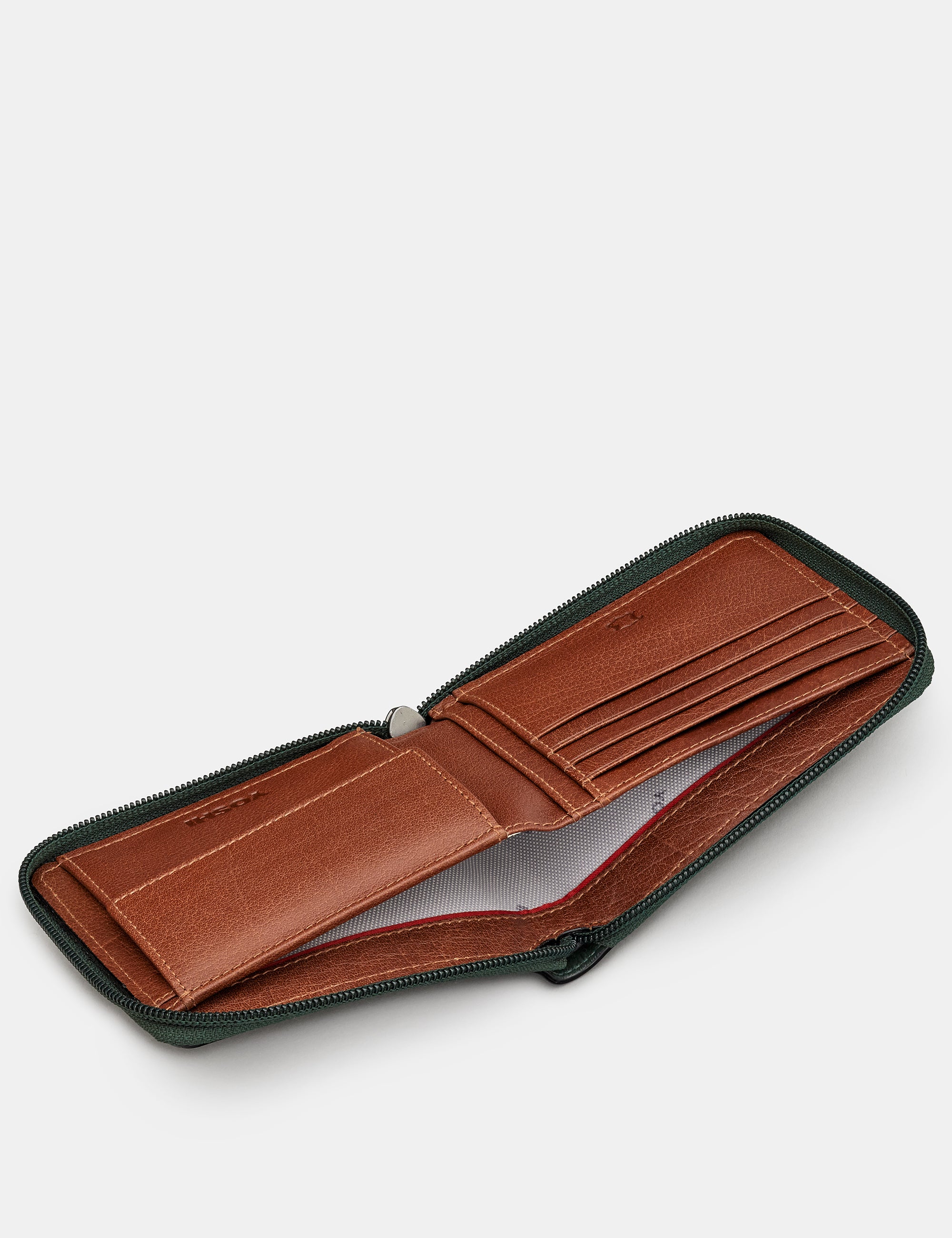 Premium Genuine Leather Zip Around Wallet for Men - Stylish Green & Brown RFID Blocking Bifold Wallet - Perfect for Travel, Business & Everyday Use