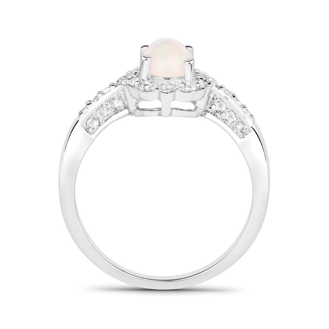 Ethiopian Opal Halo Silver Ring for Women - Genuine Opal Jewelry, Sterling Silver Engagement Ring, Wedding Gift for Her - Perfect for Special Occasions & Everyday Elegance