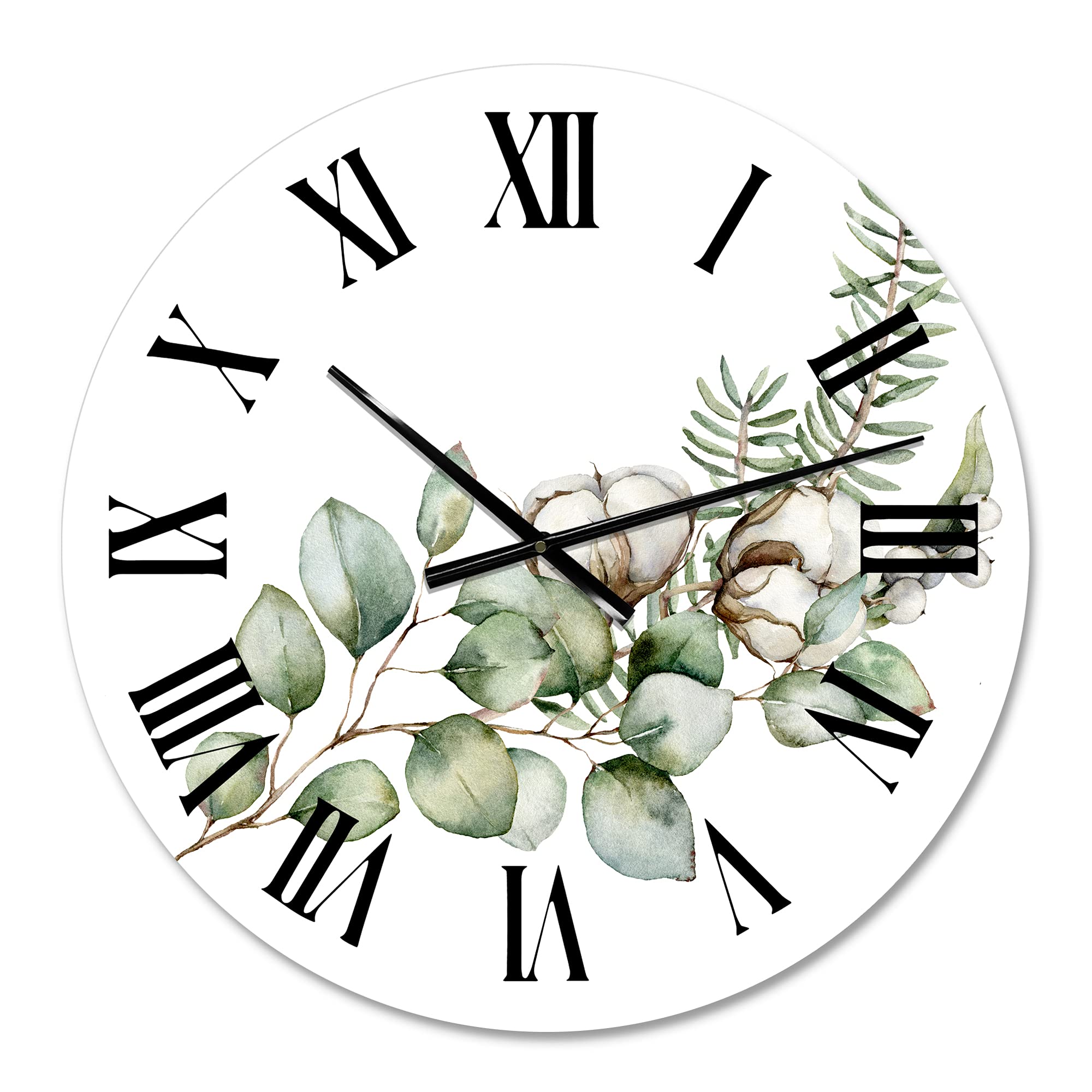 DesignQ Traditional Wall Clock - Christmas Bouquet with Eucalyptus Branches Floral Decor | Large Botanical Wall Clock for Living Room, Bedroom & Office | Perfect Holiday Home Décor Gift