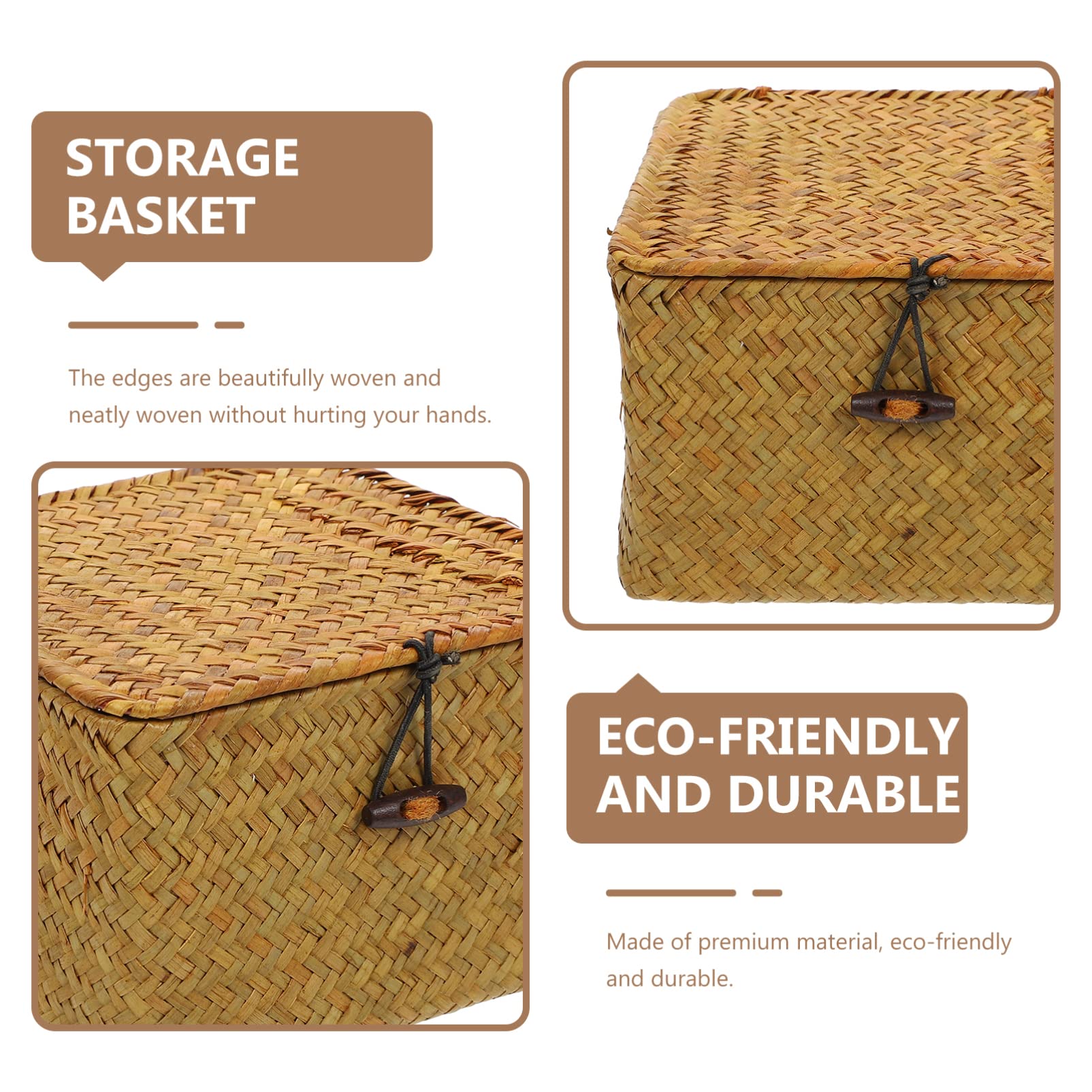 Handwoven Seagrass Storage Basket - Woven Wicker Table Basket for Bread, Toys & Home Organization | Stackable, Eco-Friendly & Child-Safe Storage Container | Perfect for Kitchen, Nursery & Living Room Decor