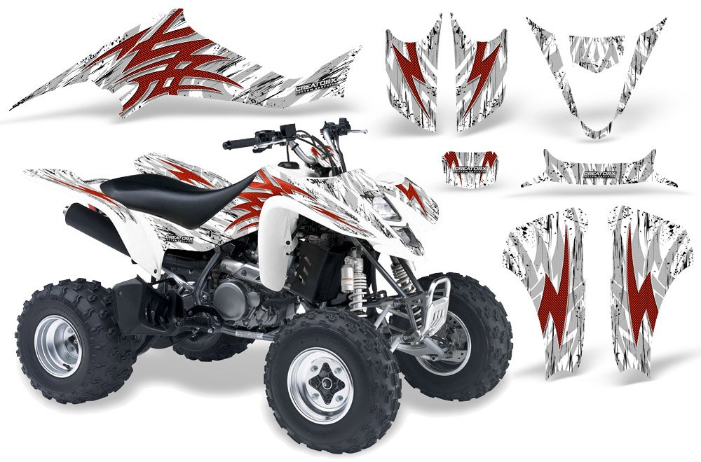 Suzuki LTZ 400 Graphics Kit - Tribal Bolts Red White Decals & Stickers for ATV/Quad - High-Quality Vinyl Decal Set for Off-Road Racing & Customization