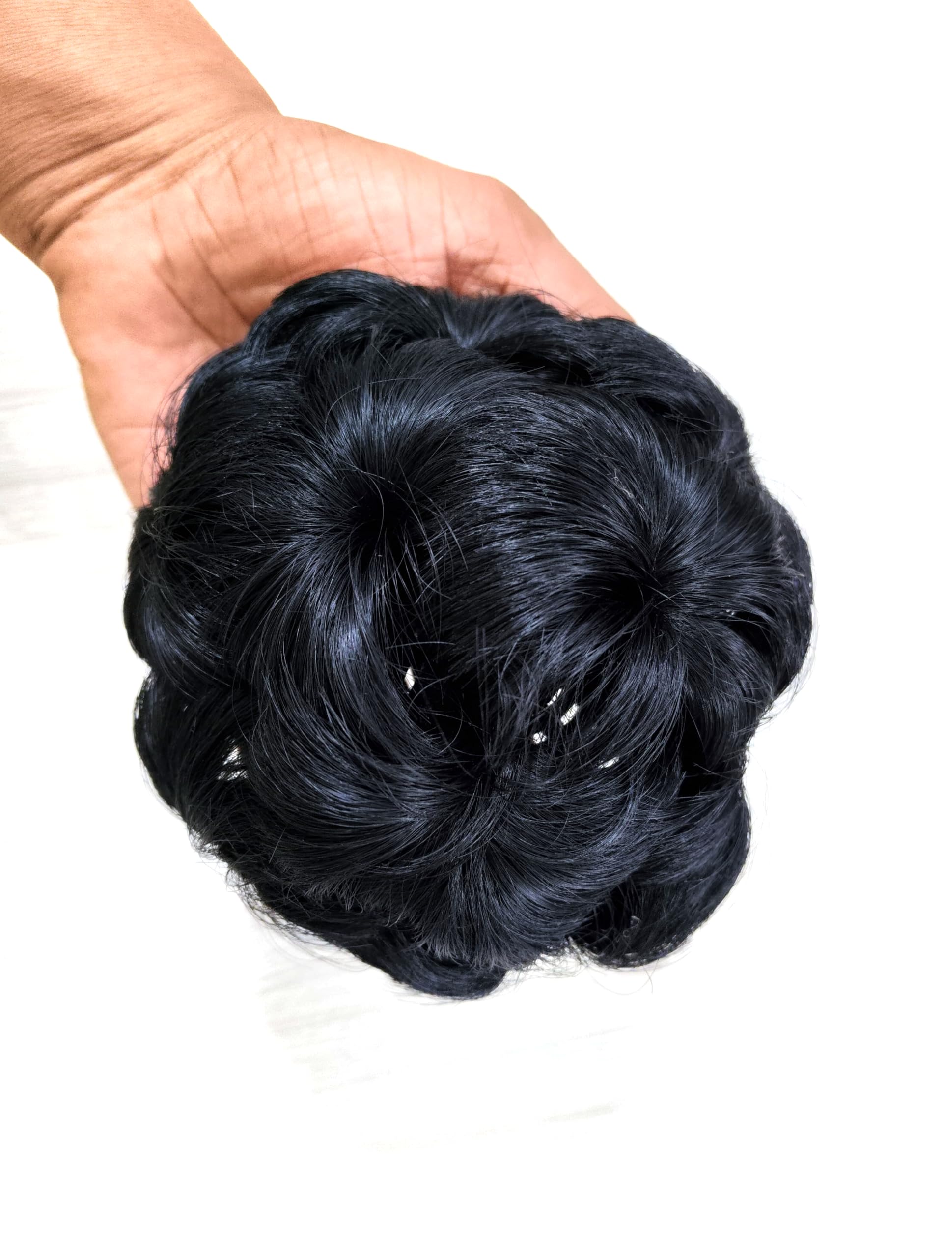 Flushia Women's Hair Bun Clip with Artificial Synthetic Hair Extension - Natural Black Medium | Perfect for Updos, Ponytails & Everyday Hairstyles