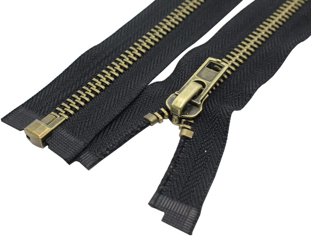 Antique Brass Heavy Duty Metal Zipper #8 8 Inch Right Handed Separating Jacket Zipper for Men's Coats & Jackets - Perfect for Sewing, DIY Projects & Outerwear Repair
