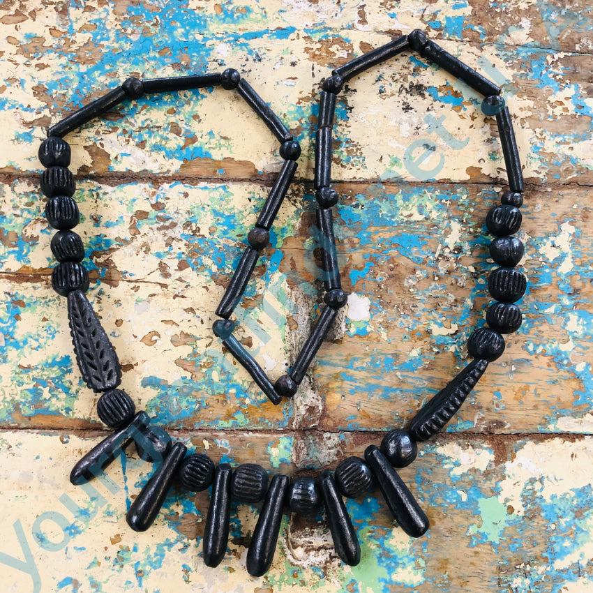 Handmade Vintage Mexican Oaxacan Black Glazed Clay Beaded Necklace - Authentic Artisan Jewelry for Boho, Festival & Everyday Wear