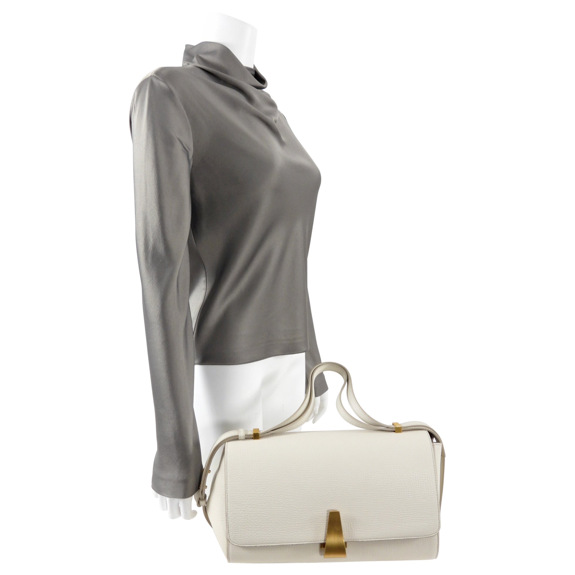 Bottega Veneta Ivory Grained Leather The Angle Bag - Luxury Designer Crossbody Purse for Women, Elegant Everyday Handbag for Work, Date Night & Special Occasions