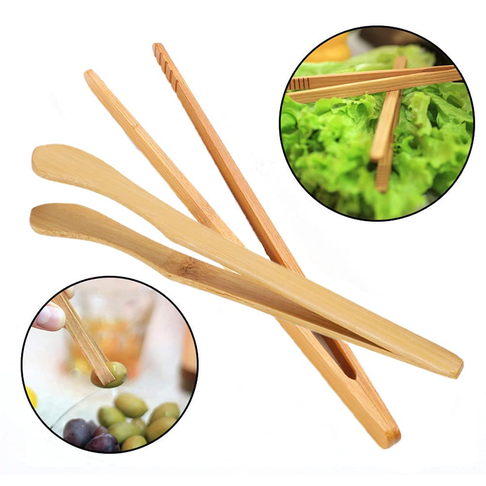 2-Pack Reusable Bamboo Toaster Tongs - 7 Inch Wooden Kitchen Tongs for Bread, Cheese & Tea - Eco-Friendly Heat-Resistant Utensils for Breakfast, Baking & Tea Time