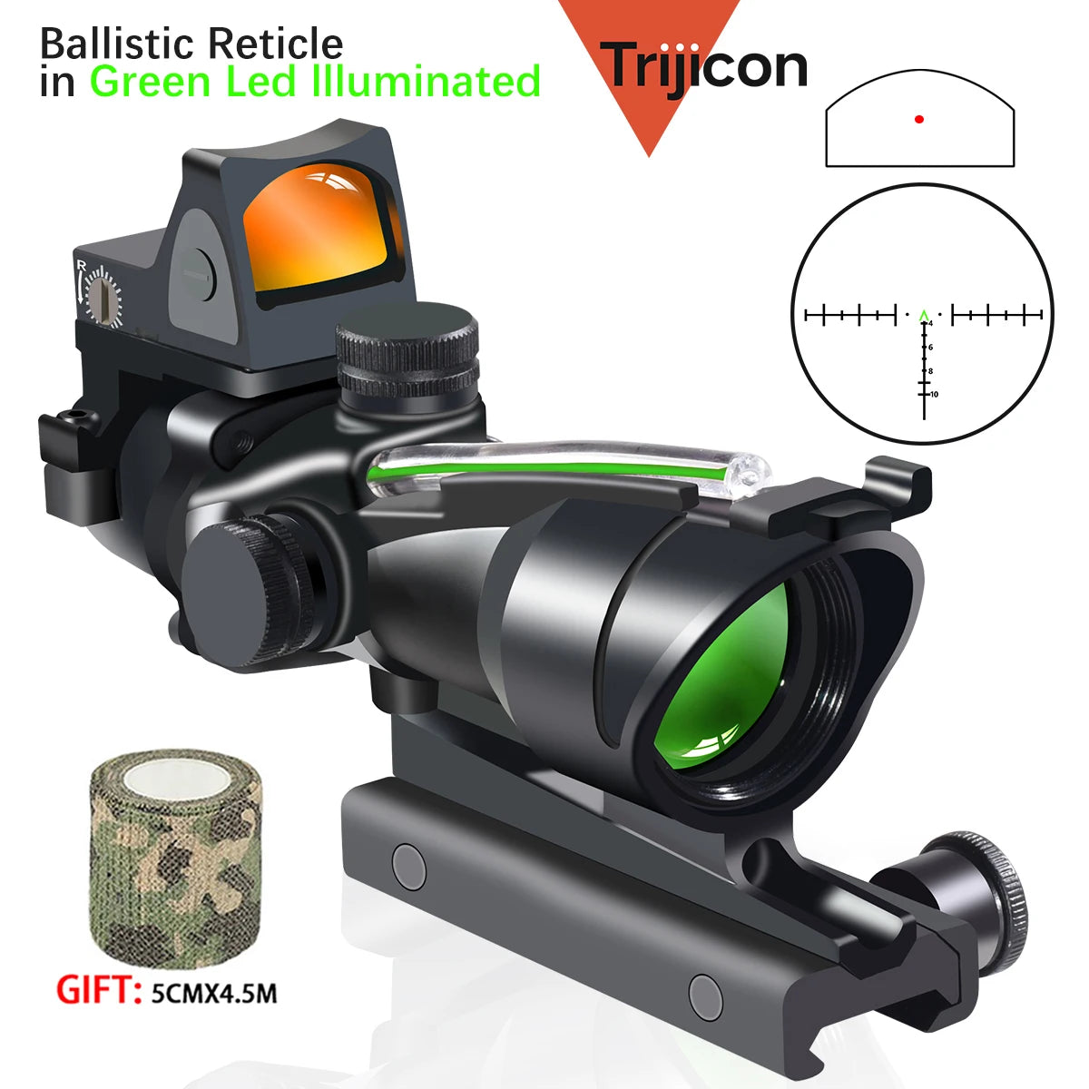 Trijicon ACOG 4X32 Rifle Scope with RMR - Fiber Optic Red/Green Dot Illumination, Etched Reticle - Perfect for Hunting, Tactical Shooting & Outdoor Adventures
