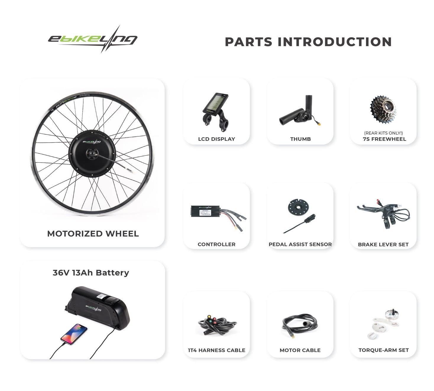 EBIKELING 1500W/1200W Waterproof Electric Bike Conversion Kit - 700C Front/Rear Wheel Direct Drive with Battery & Charger for Adults | Perfect for Commuting, Off-Road Adventures & Eco-Friendly Transportation