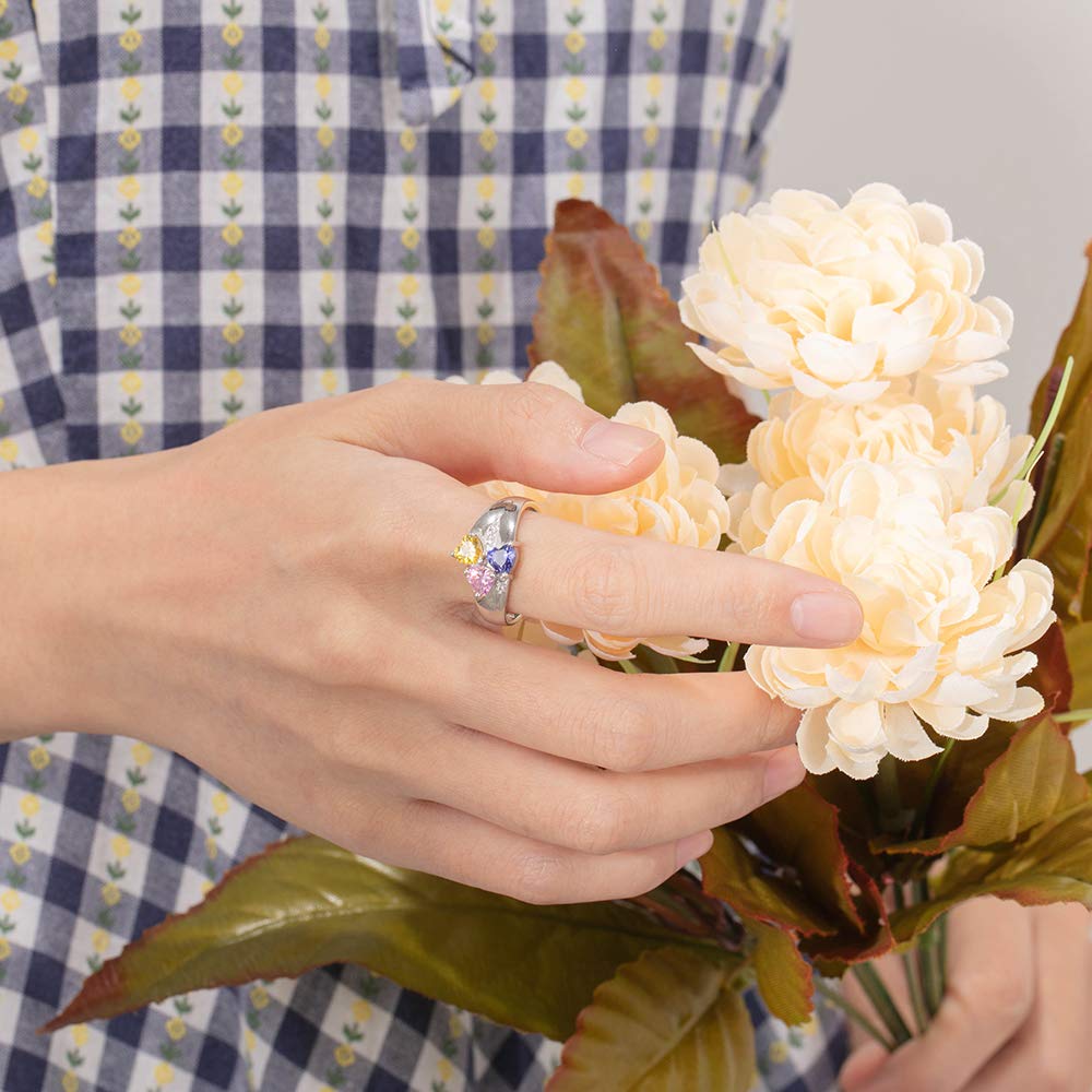 Personalized Infinity Rings for Women - Custom BFF & Mothers Rings with 3 Simulated Birthstones, Engraved Family Name Rings - Perfect for Anniversary Gifts, Friendship Jewelry & Special Occasions