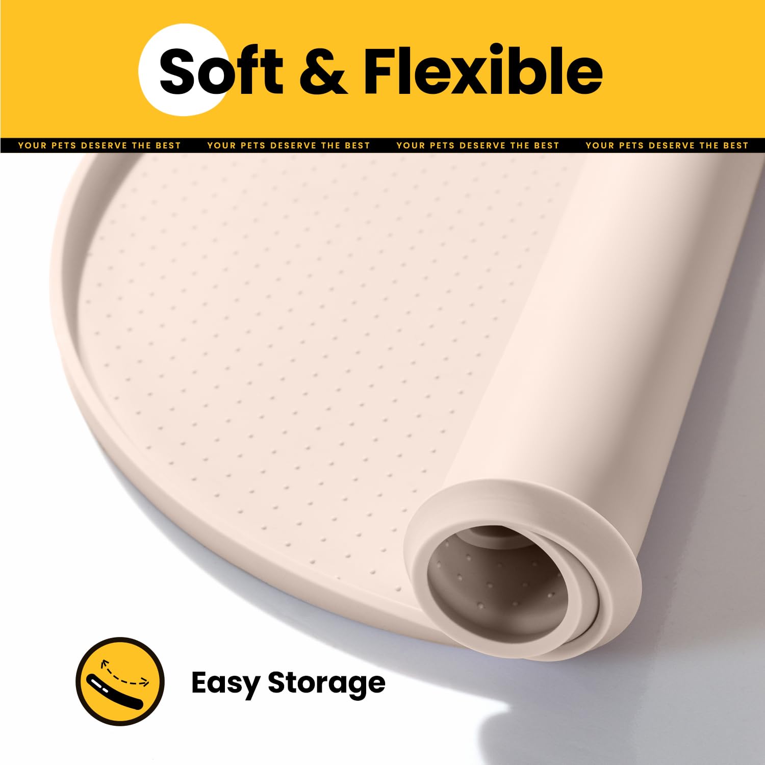 Premium Silicone Cat & Dog Food Mat with 1.2cm Raised Edges - Waterproof Non-Slip Pet Feeding Mat for Spill Containment, BPA-Free Rubber Bowl Mat for Floors (Beige, 48x30cm) - Ideal for Messy Eaters and Easy Cleanup in Kitchens or Pet Areas
