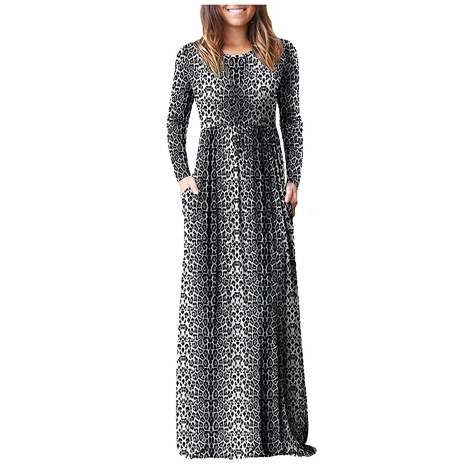 Women's Floral Print Long Sleeve Maxi Dress - Hemlock Fall Evening Party Gown with Pockets | Elegant Floor-Length Formal Dress for Weddings, Cocktail Parties & Special Occasions