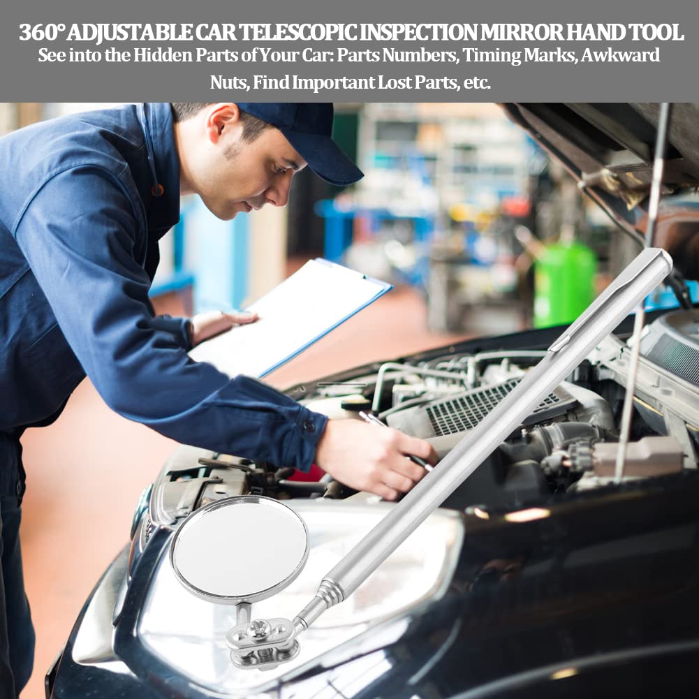 Retractable Telescopic Inspection Mirror for Automotive & Mechanics - 30x600mm Round Handle with Pen Clip | Perfect for Engine Repair, Under-Car Inspections & Hard-to-Reach Areas