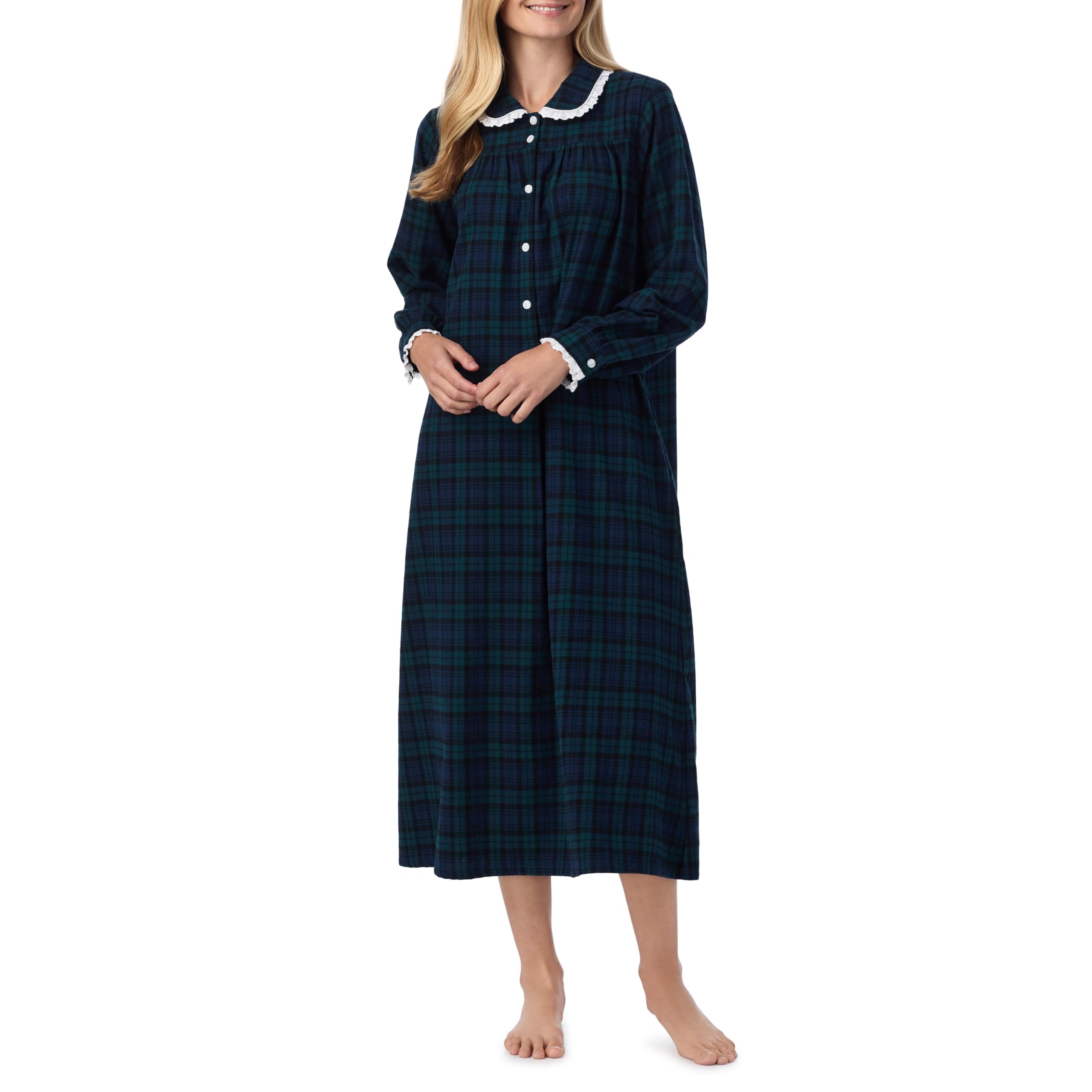 Women's Soft Flannel Pajama Set - Classic Round Neck Long Sleeve Sleepwear Nightgown for Cozy Nights & Relaxing at Home