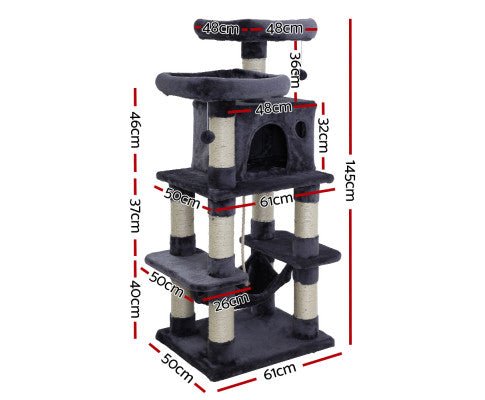 Velvet Cosmo Cat Tree Scratcher Condo House - Multi-Level Cat Climbing Tower with Scratching Posts & Cozy Hideaway - Perfect for Indoor Cats Play, Rest & Scratch (Grey)