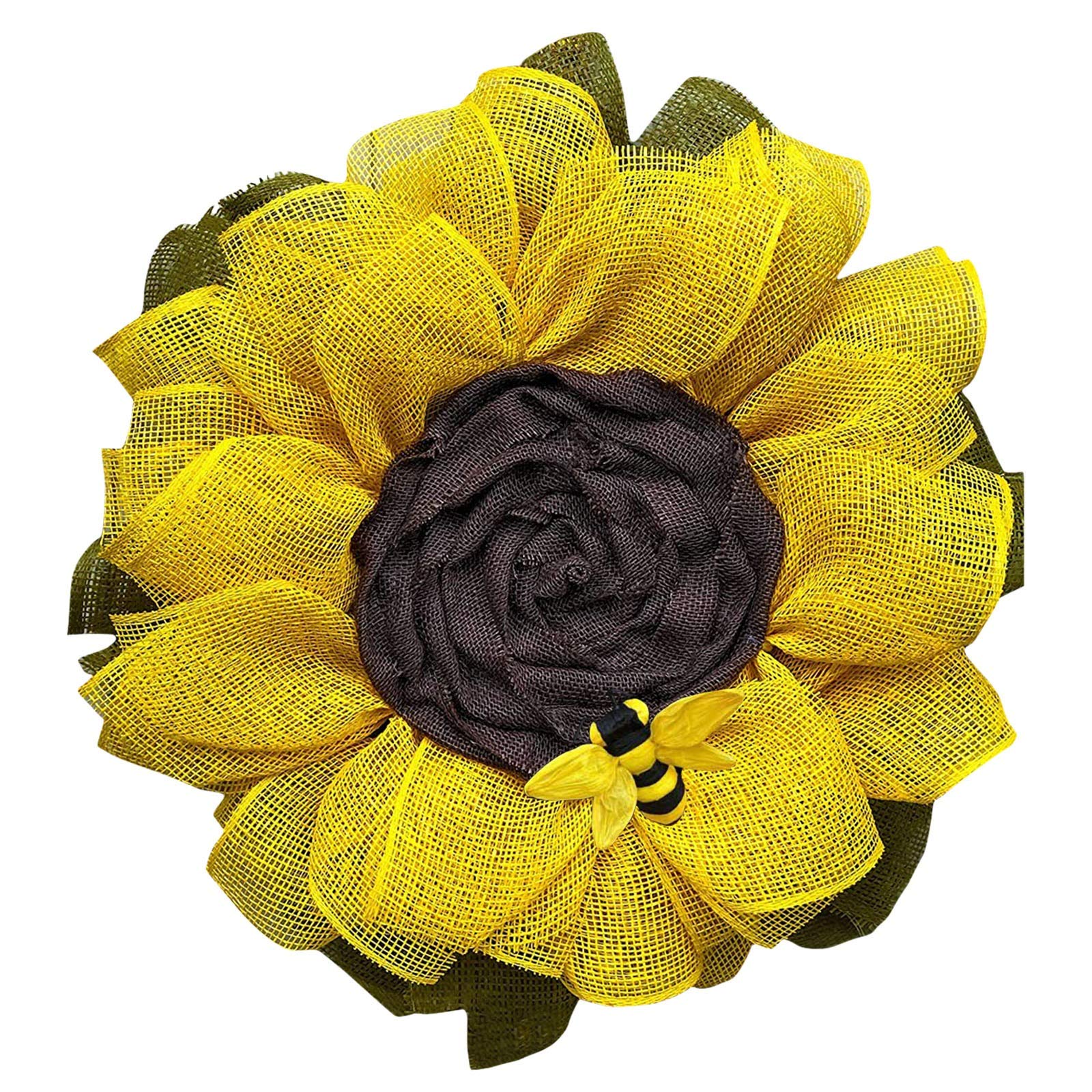 Artificial Sunflower Wreath with Bee Decor - Yellow Hanging Door Wreath with Simulation Leaves & Pendants for Wedding, Mother's Day, Party, Window & Front Door Decorations