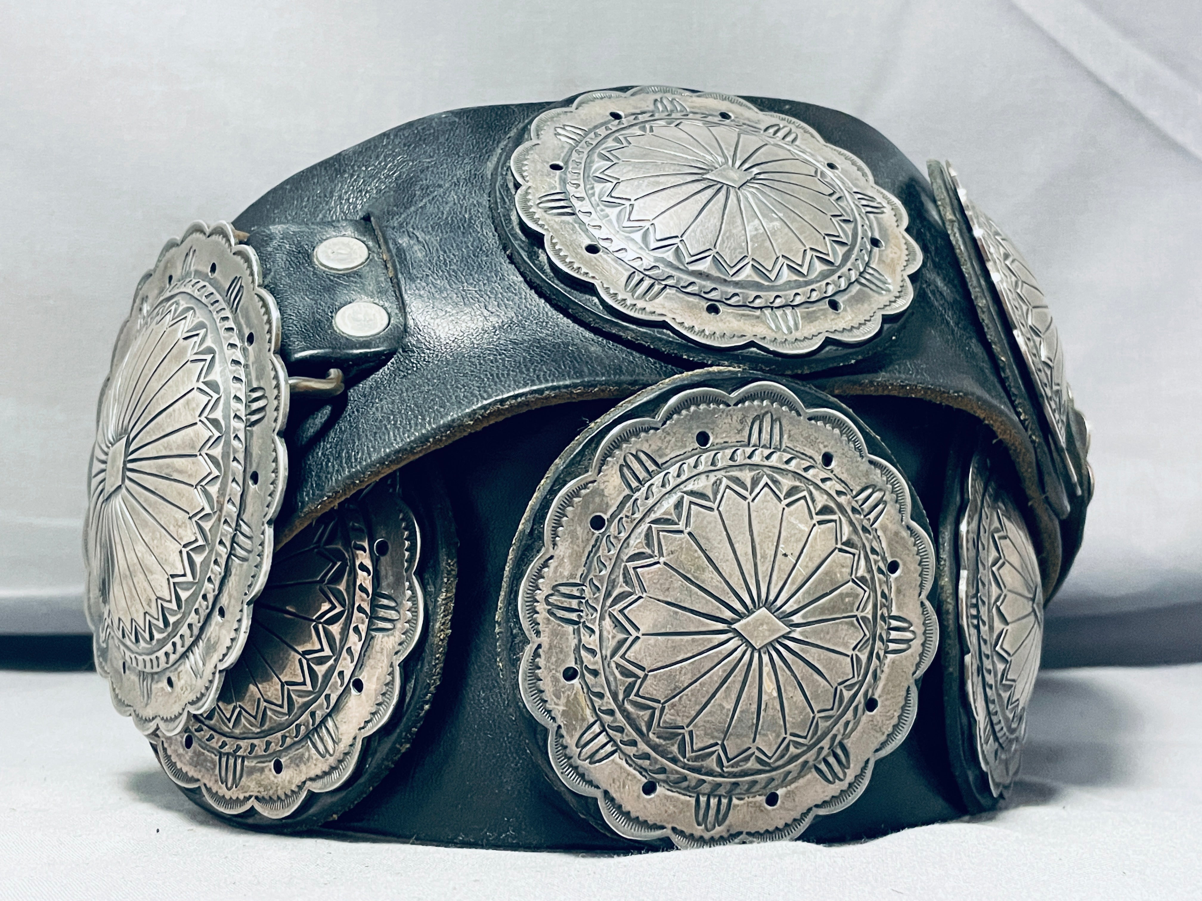 Vintage Navajo Sterling Silver Concho Belt - 1104g Authentic Native American Jewelry for Western Fashion & Boho Style