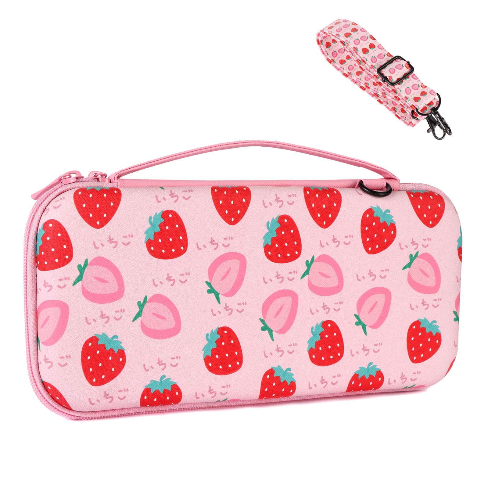 Nintendo Switch Hard Shell Travel Carrying Case with 12 Game Card Slots - Protective Storage Bag for Switch Console, Controllers & Accessories - Strawberry Design - Perfect for Travel, Gaming Parties & Daily Protection