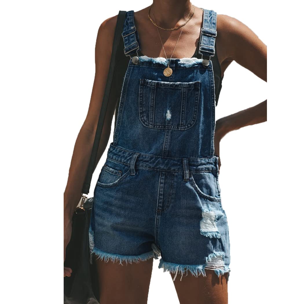CRIOEVN Women's Retro Bib Overalls Shorts - Adjustable Shoulder Straps & Raw Hem Denim Jumpsuit | Casual Summer Outfit for Streetwear, Music Festivals & Vintage Fashion