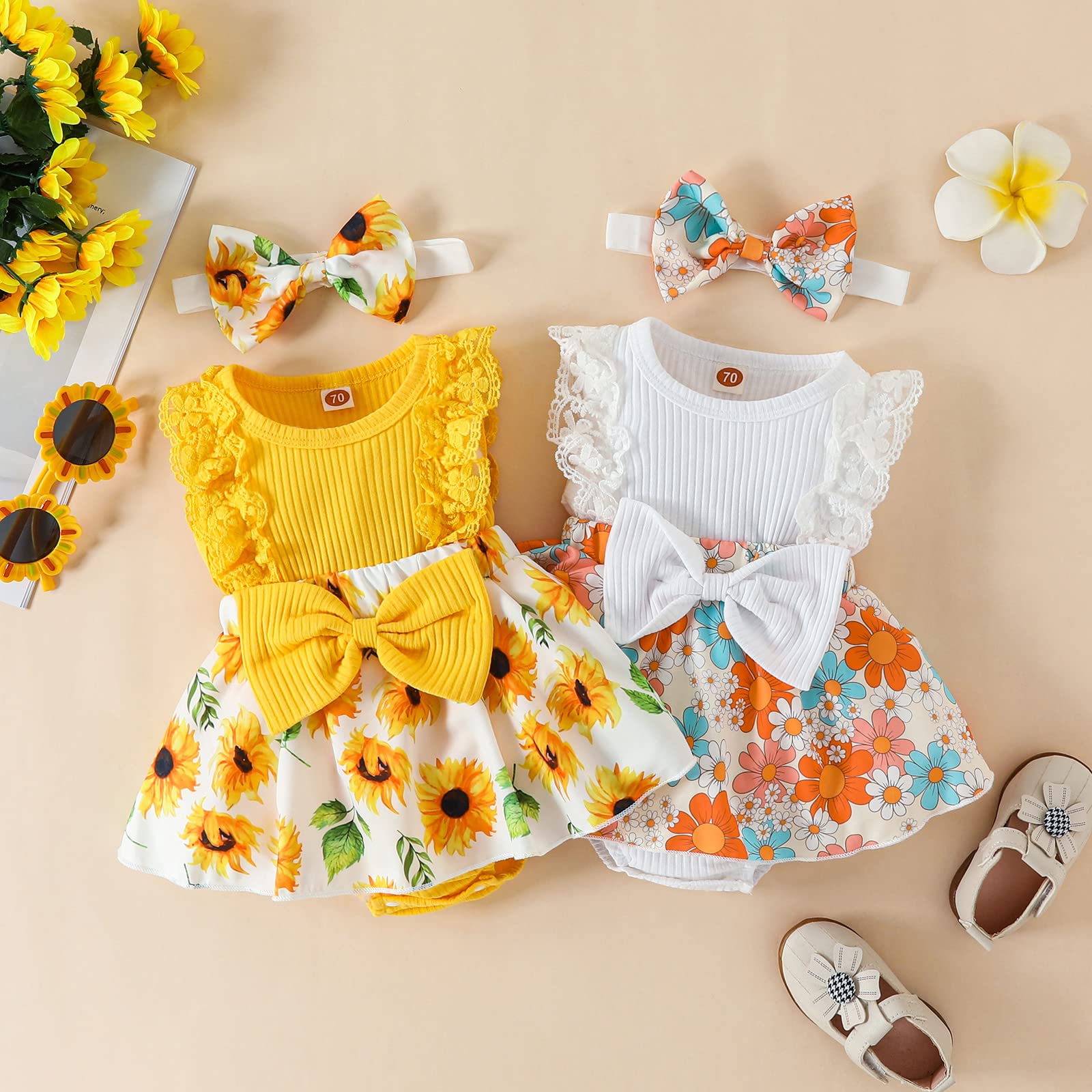 Mubineo Baby Girl Summer Clothes - Sleeveless Lace Floral Romper Dress for Newborns | Cute Outfits for Photoshoots, Parties & Daily Wear