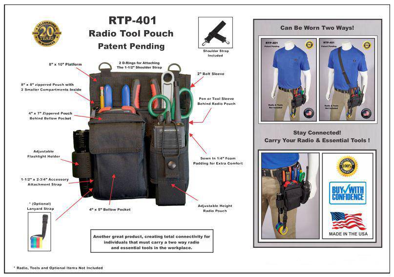 RTP 401 Two Way Radio Tool Pouch - Durable Nylon Belt Clip Holder for Walkie Talkies, Radios & Communication Gear - Perfect for Construction, Security & Outdoor Work