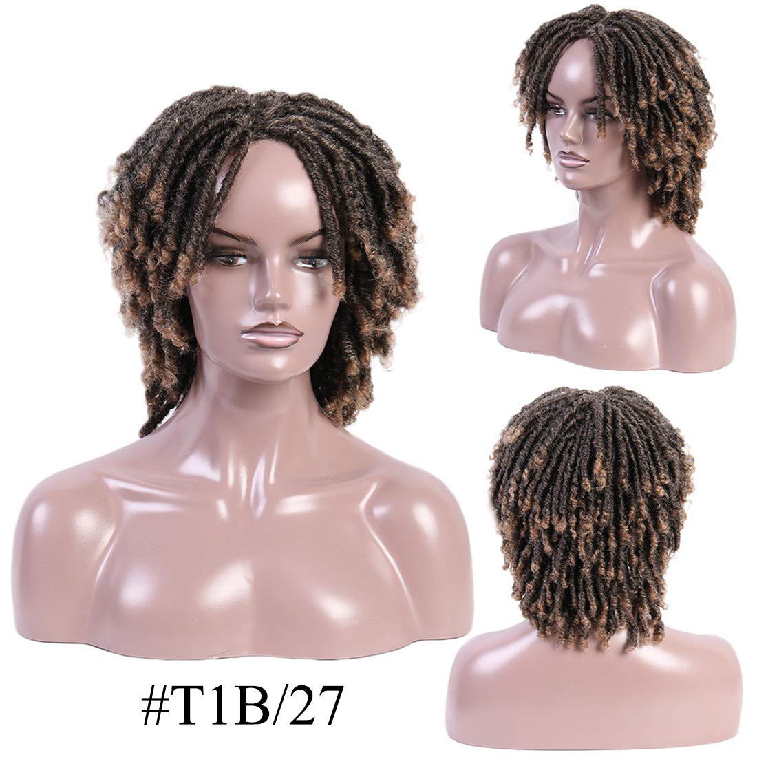 Faux Locs Crochet Hair Wigs for Black Women - Ombre 2-Tone Dreadlock Wigs with Curly Ends (#T1B/27) | Perfect for Protective Styling, Cosplay & Everyday Wear