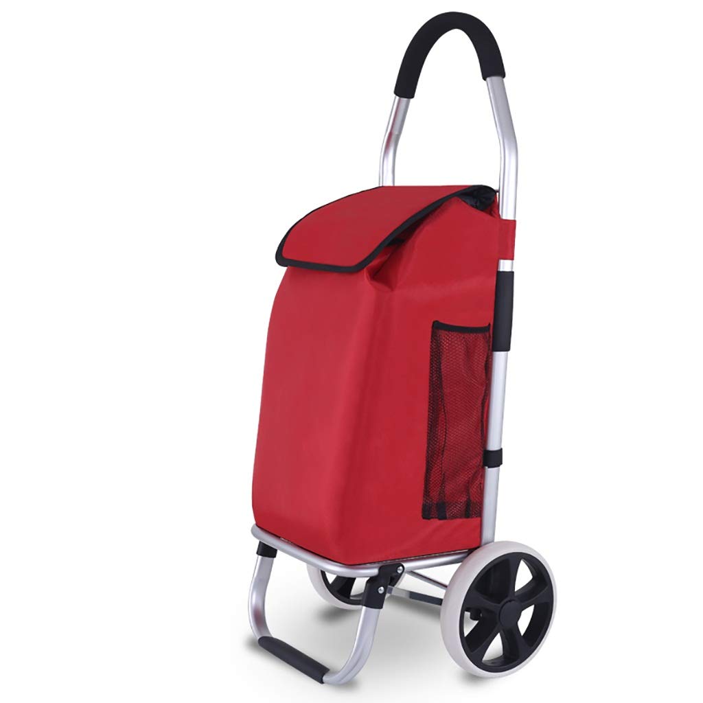 Foldable Hand Truck Shopping Cart - Lightweight & Durable Grocery Cart with 35L Capacity & Removable Bag - Ideal for Grocery Shopping, Warehouse Use, and Home Deliveries (Red)