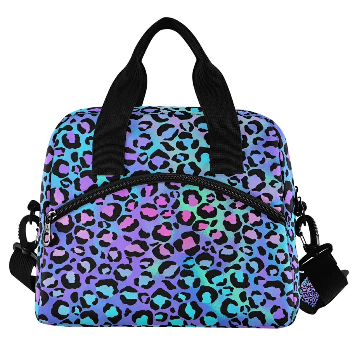 Insulated Lunch Bag - Neon Gradient Leopard Design, Reusable & Leakproof Cooler Tote for Women & Men - Perfect for Work, School, Picnics & Outdoor Activities