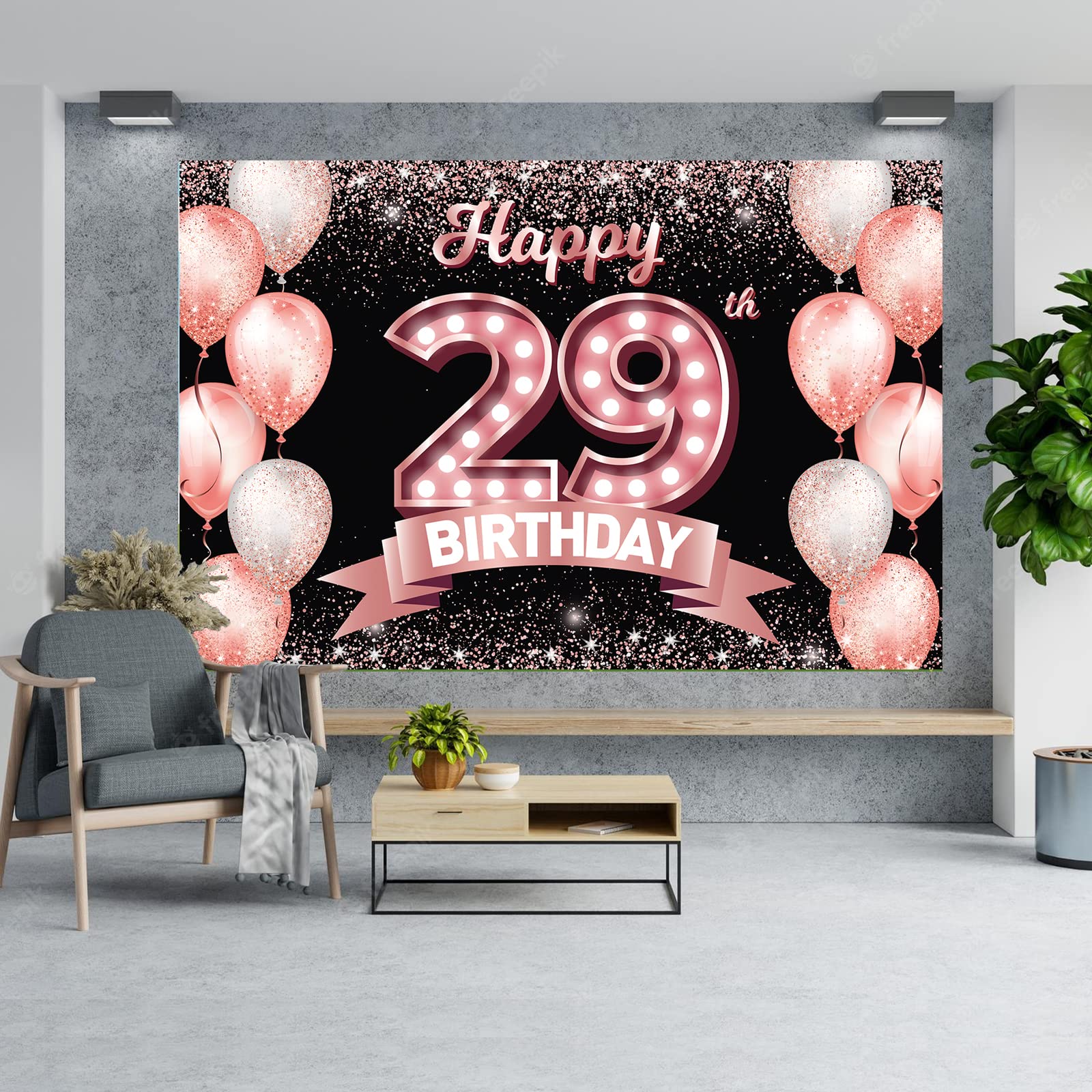 29th Birthday Rose Gold Banner Backdrop - Cheers to 29 Years Decorations with Confetti Balloons for Women | Pink Glitter Party Supplies, Background & Gift Ideas for Birthday Celebrations