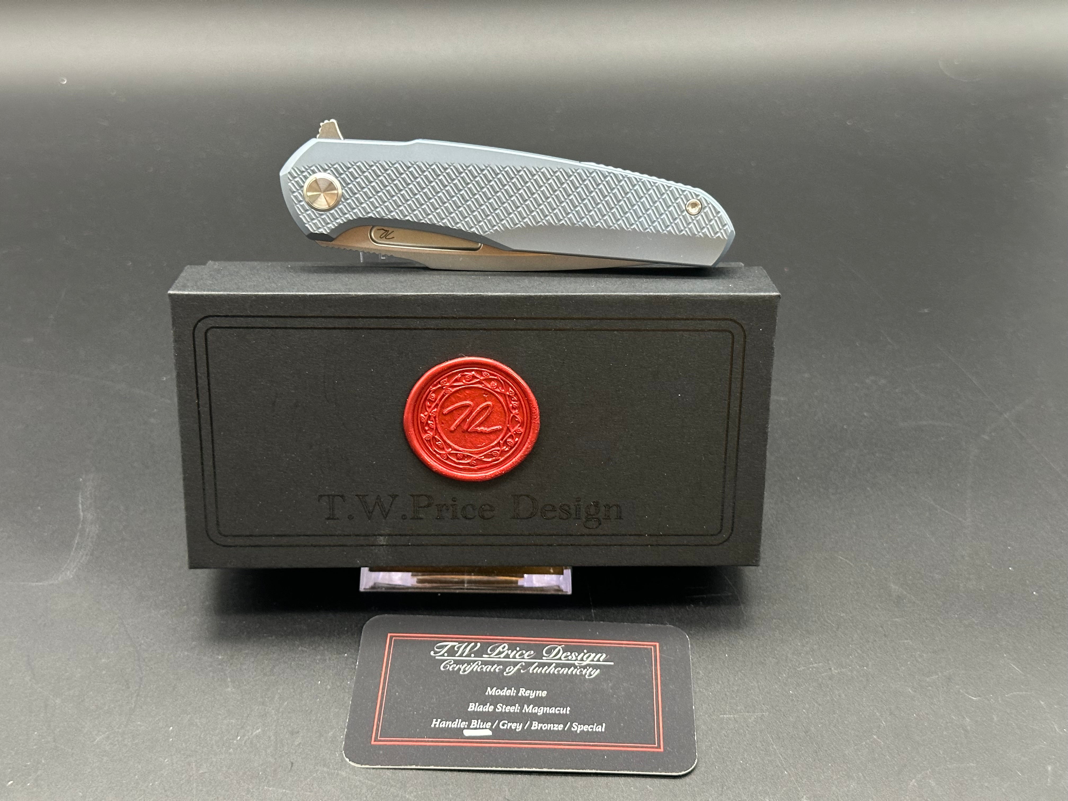 Premium T.W. Price Reyne Stonewashed Folding Knife - 32V Blue Handle with MagnaCut Steel Blade - EDC, Camping, Hunting & Outdoor Survival Gear