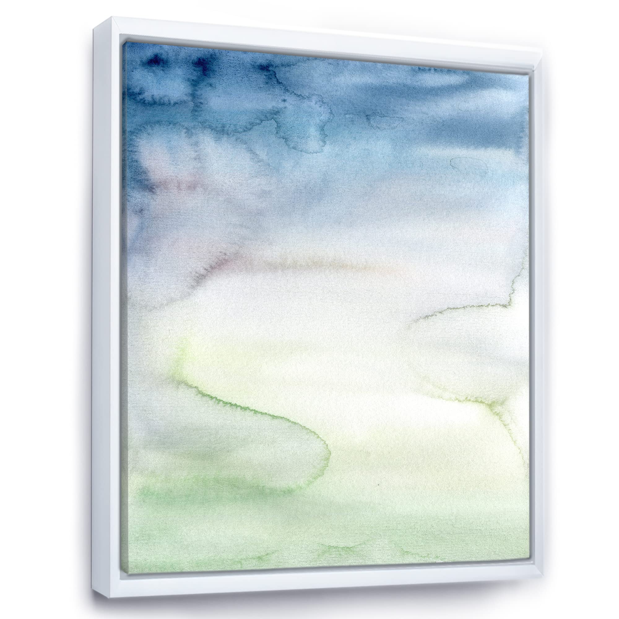 Pastel Abstract Canvas Wall Art with Dark Blue Green & White Spots - Modern Framed Print for Living Room, Bedroom & Office Decor
