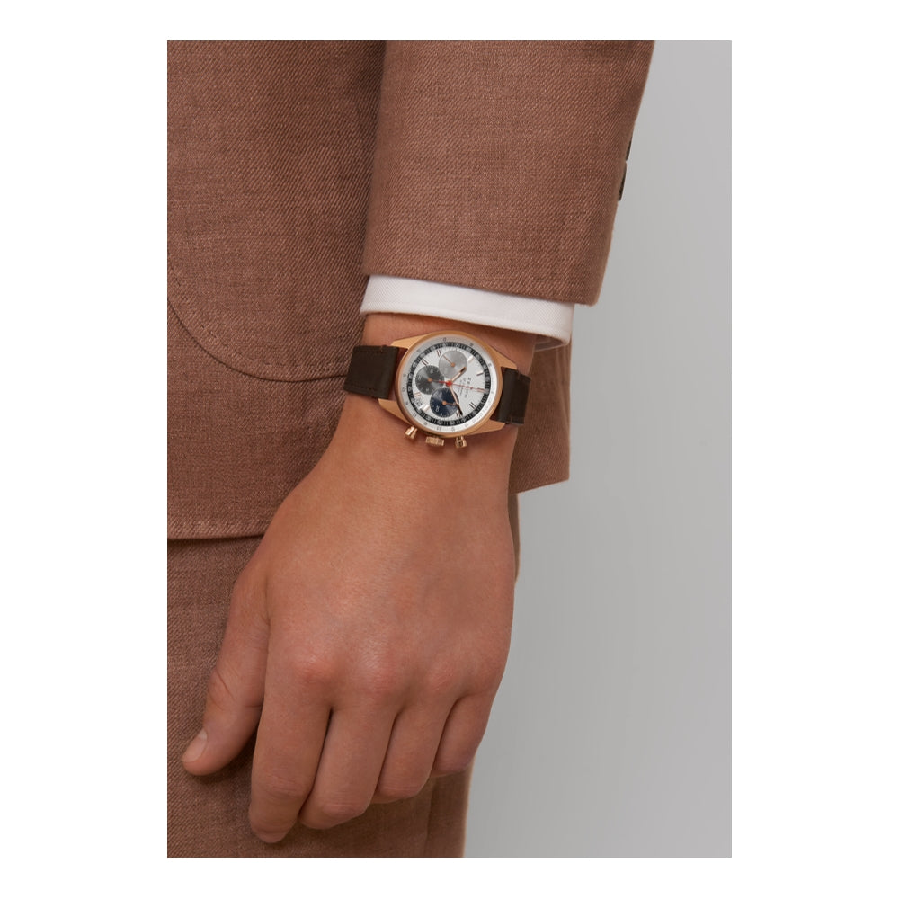 Chronomaster Original 18K Rose Gold 38mm White Dial Leather Strap Watch - Luxury Dress Watch for Men, Perfect for Business Meetings & Formal Events