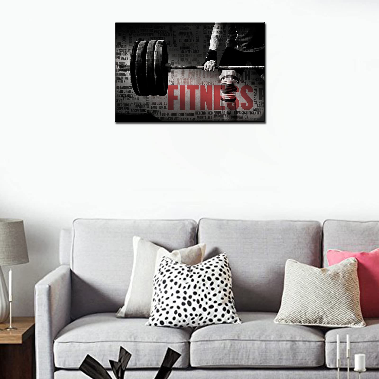 Men Lifting Dumbbell Gym Motivational Wall Art - Black & White Canvas Painting (24x36 Inch) - HD Framed Giclee Print for Home Gym, Office & Game Room Decor - Ready to Hang Inspirational Fitness Artwork
